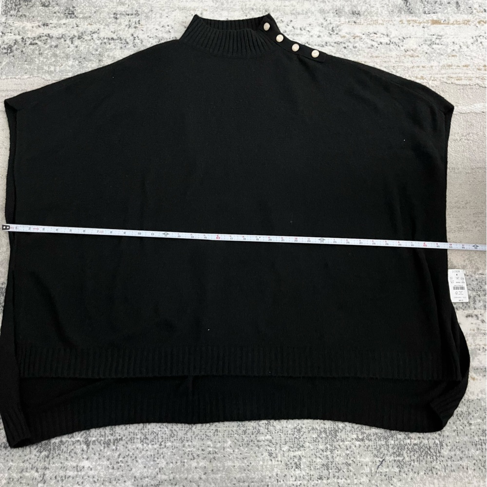 🆕 J.Crew black mockneck with button detail poncho sweater with slit hems - Picture 9 of 12